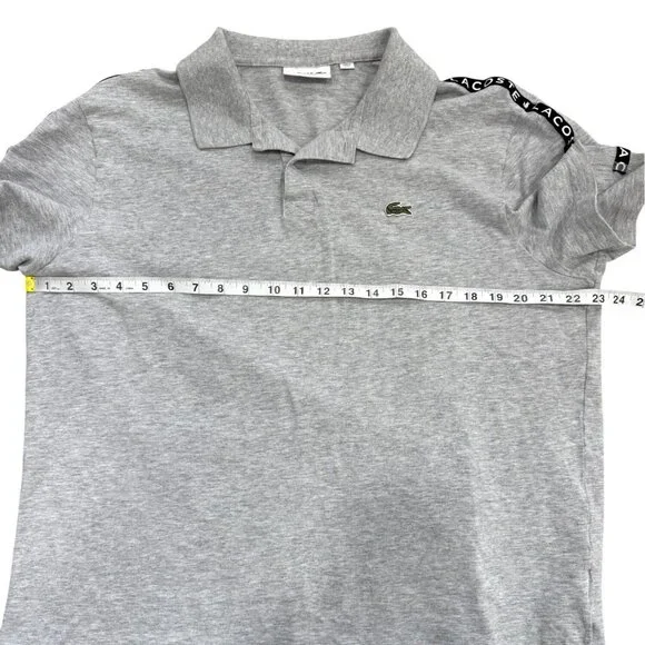 Lacoste Mens Lettered Band Cotton Polo Shirt Short Sleeve Gray Size XL - Picture 4 of 6
